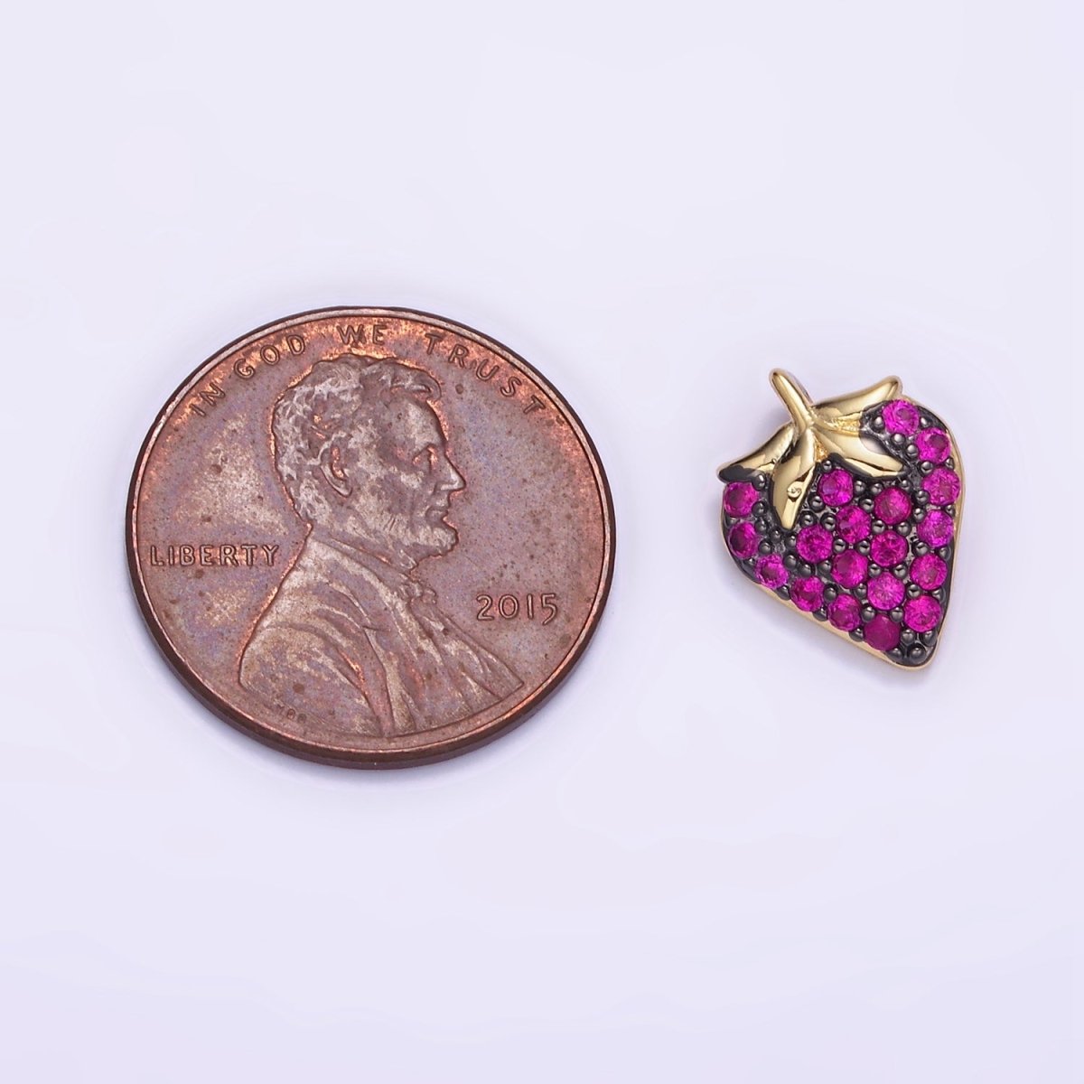 14K Gold Filled Fuchsia Micro Paved CZ Strawberry Fruit Pendant in Gold & Silver | AA1206 - DLUXCA