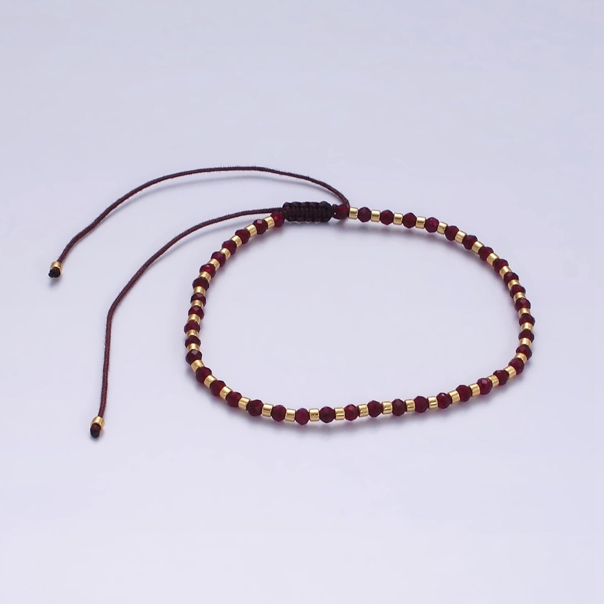 14K Gold Filled Garnet Multifaceted Red Rope Adjustable Friendship Bracelet | WA-2016 - WA-2164 Clearance Pricing - DLUXCA