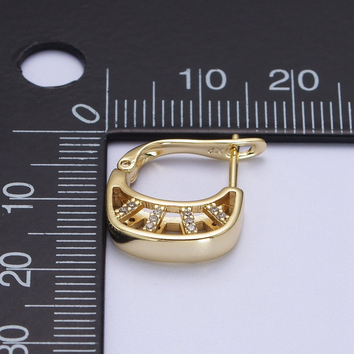 14K Gold Filled Geometric Micro Paved CZ Bar Latch Earrings | V-024 - DLUXCA