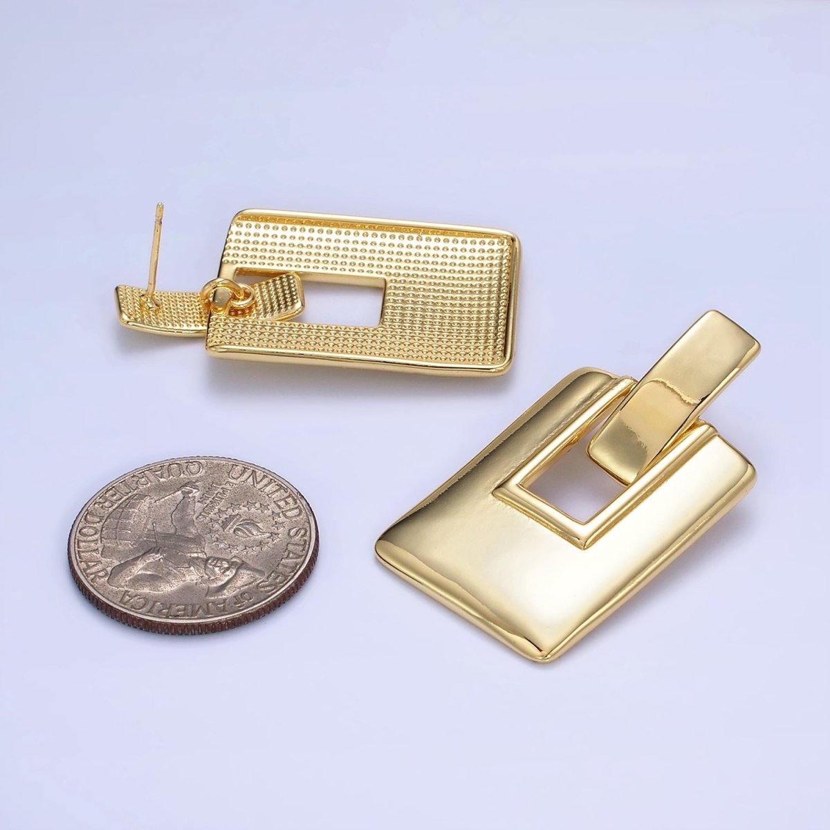 14K Gold Filled Geometric Rectangle Bar Drop Stud Earrings | P458 - DLUXCA