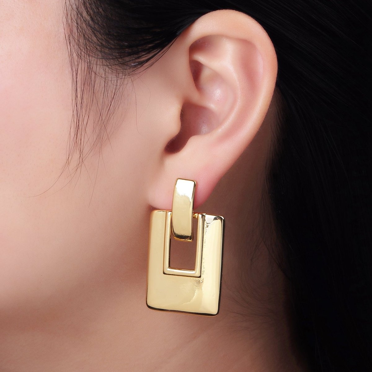 14K Gold Filled Geometric Rectangle Bar Drop Stud Earrings | P458 - DLUXCA
