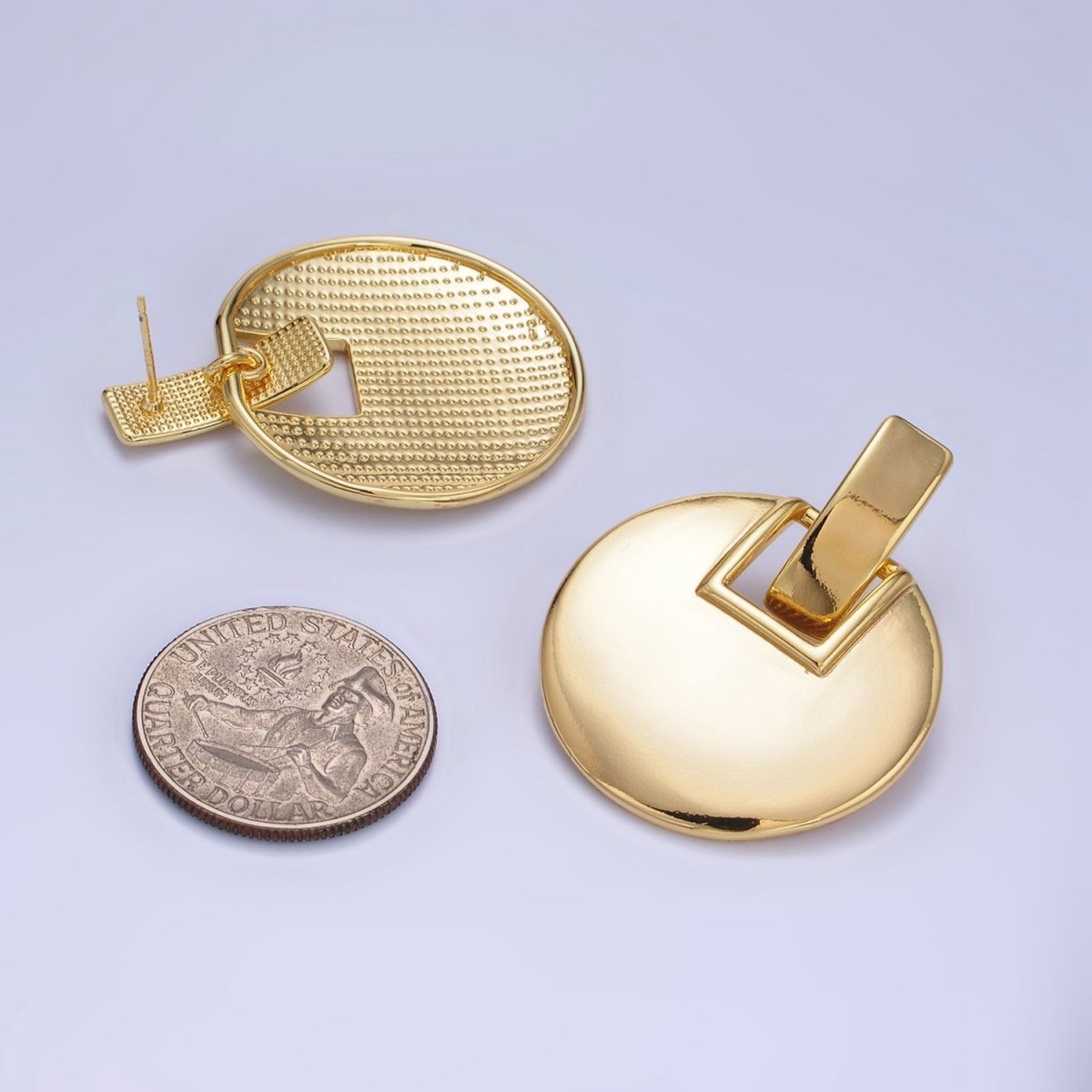 14K Gold Filled Geometric Round Bar Drop Stud Earrings | P462 - DLUXCA