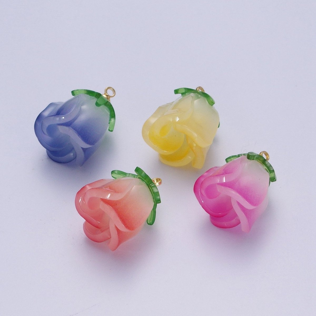14K Gold Filled Glass Flower Tulip Rose Resin Charm Supply For DIY Summer Jewelry Making | X-736 X-737 X-738 X-739 - DLUXCA