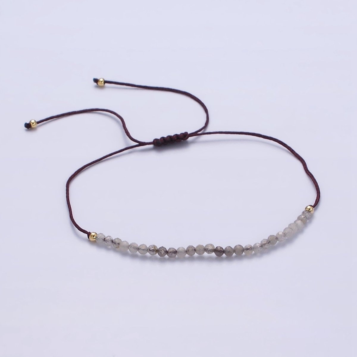 14K Gold Filled Gray Jasper Multifaceted Brown Rope Adjustable Friendship Bracelet | WA-2178 - WA-2180 Clearance Pricing - DLUXCA