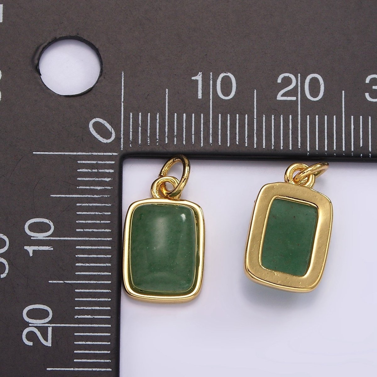 14K Gold Filled Green Aventurine Rectangular Bezel Charm | AG584 - DLUXCA