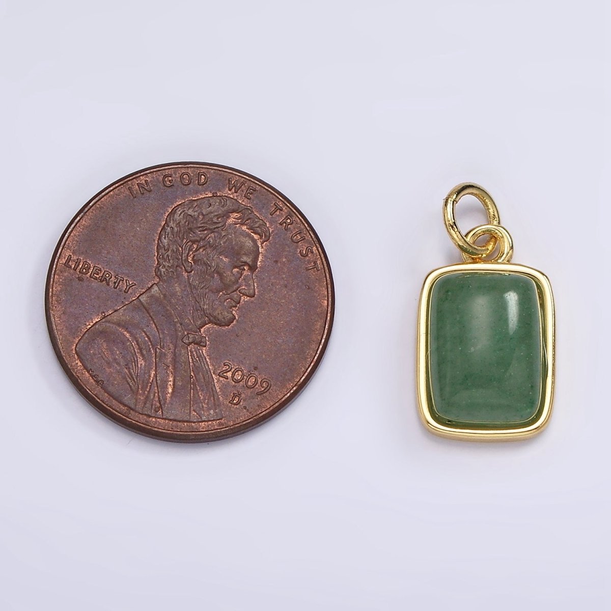 14K Gold Filled Green Aventurine Rectangular Bezel Charm | AG584 - DLUXCA