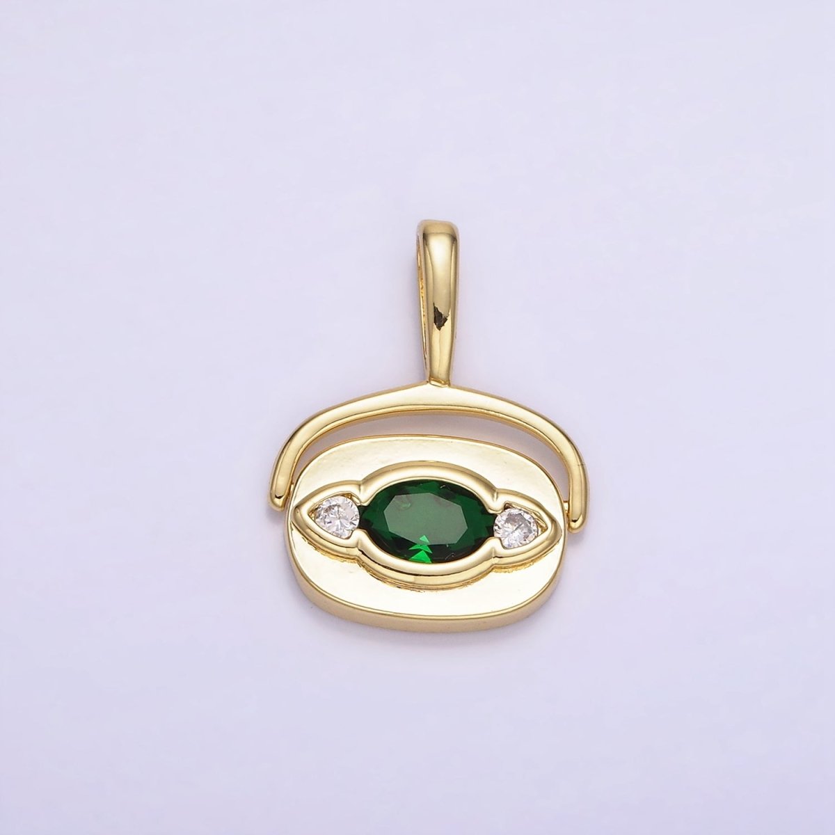 14K Gold Filled Green CZ Geometric Swivel Oval Pendant | AH151 - DLUXCA