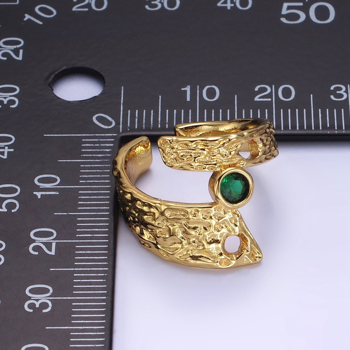 14K Gold Filled Green CZ Hammered Wide Wrap Ring | O1308 - DLUXCA