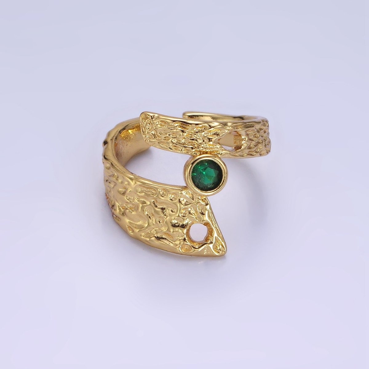 14K Gold Filled Green CZ Hammered Wide Wrap Ring | O1308 - DLUXCA