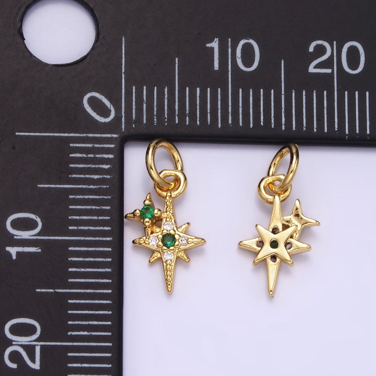 14K Gold Filled Green CZ Micro Paved Mini Celestial North Star Charm | AG646 - DLUXCA