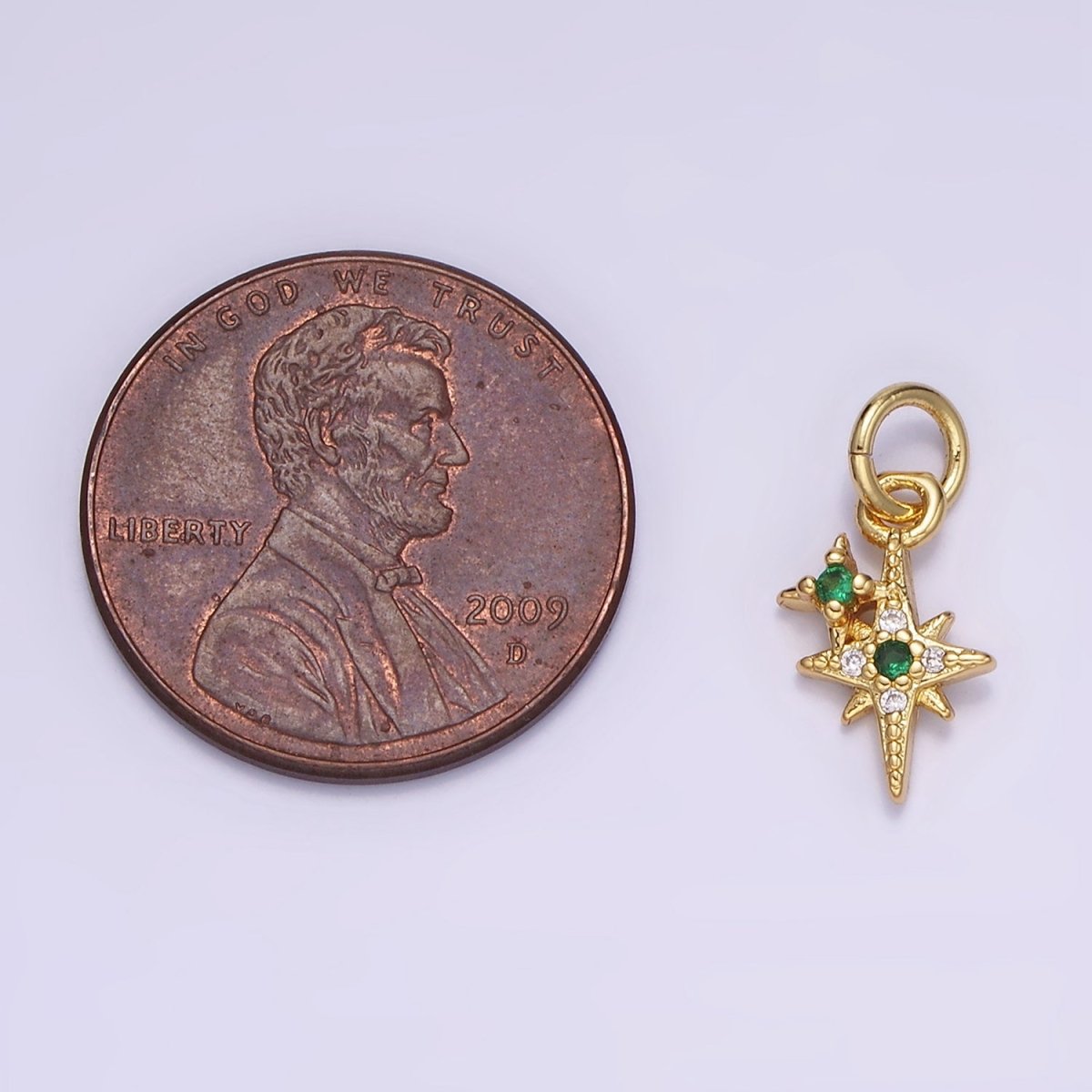 14K Gold Filled Green CZ Micro Paved Mini Celestial North Star Charm | AG646 - DLUXCA