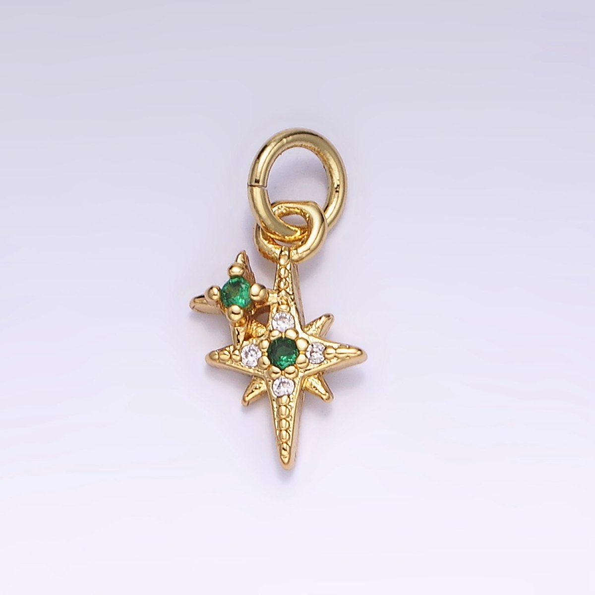 14K Gold Filled Green CZ Micro Paved Mini Celestial North Star Charm | AG646 - DLUXCA