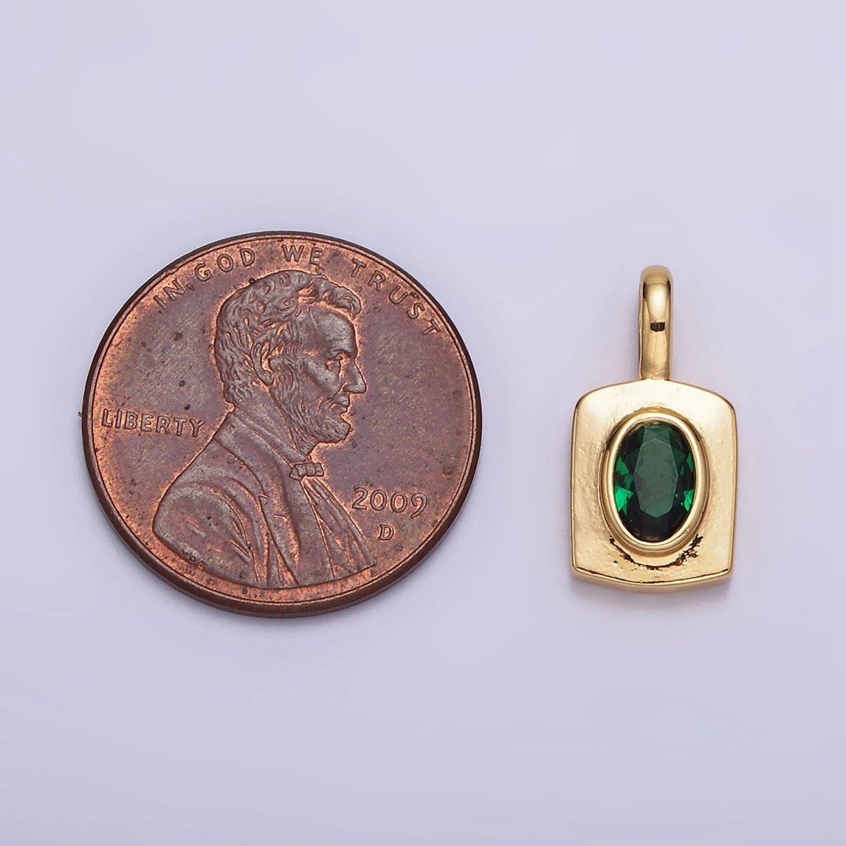 14K Gold Filled Green CZ Oval Rectangular Tag Pendant | AA580 - DLUXCA