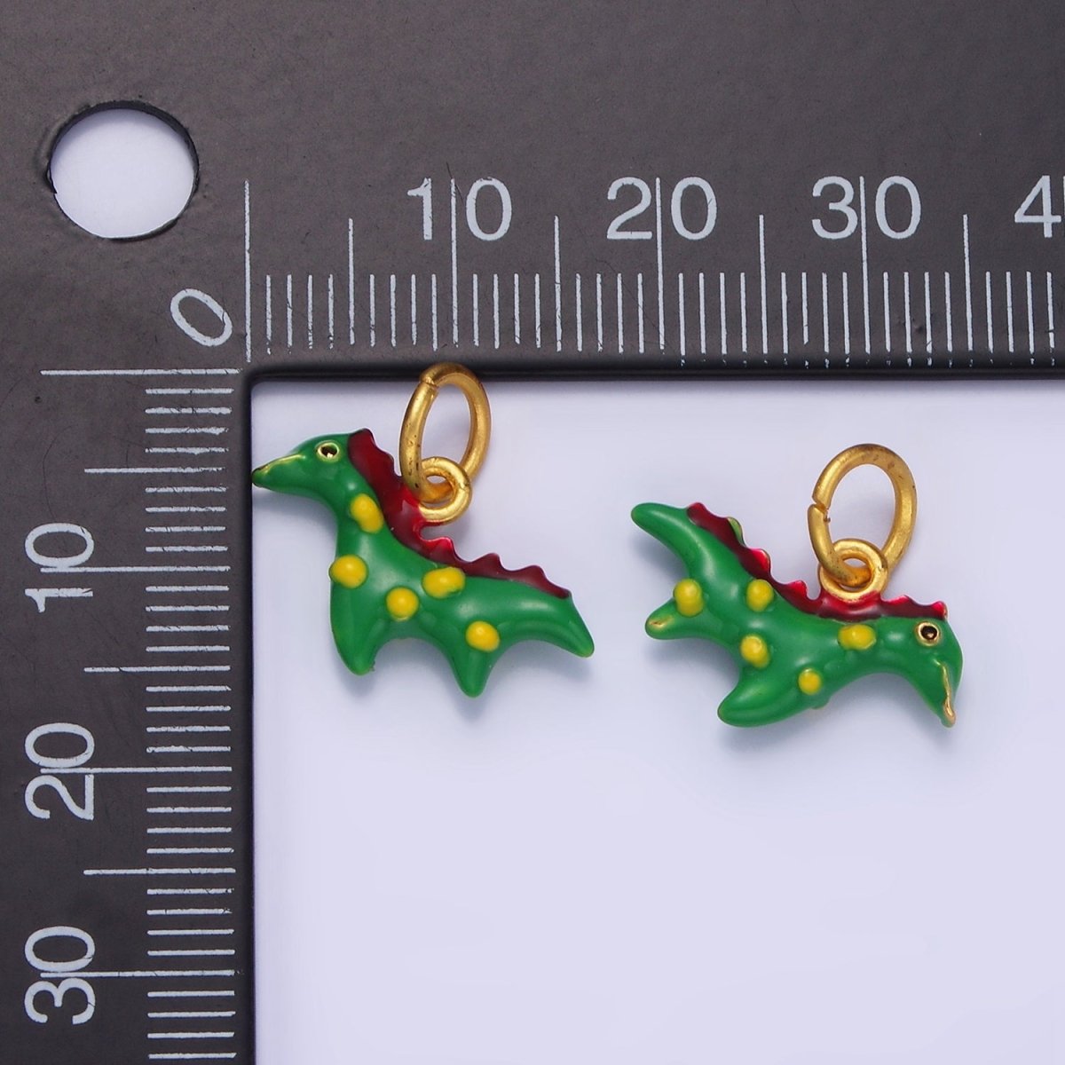 14K Gold Filled Green Dinosaur Multicolor Enamel Mini Charm | AG699 - DLUXCA
