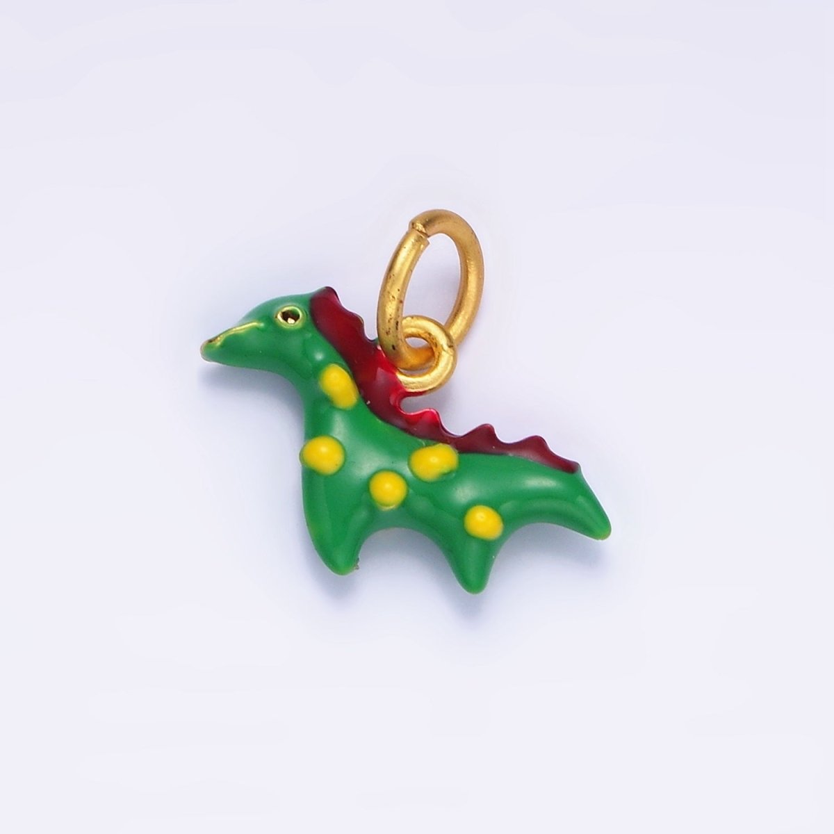 14K Gold Filled Green Dinosaur Multicolor Enamel Mini Charm | AG699 - DLUXCA