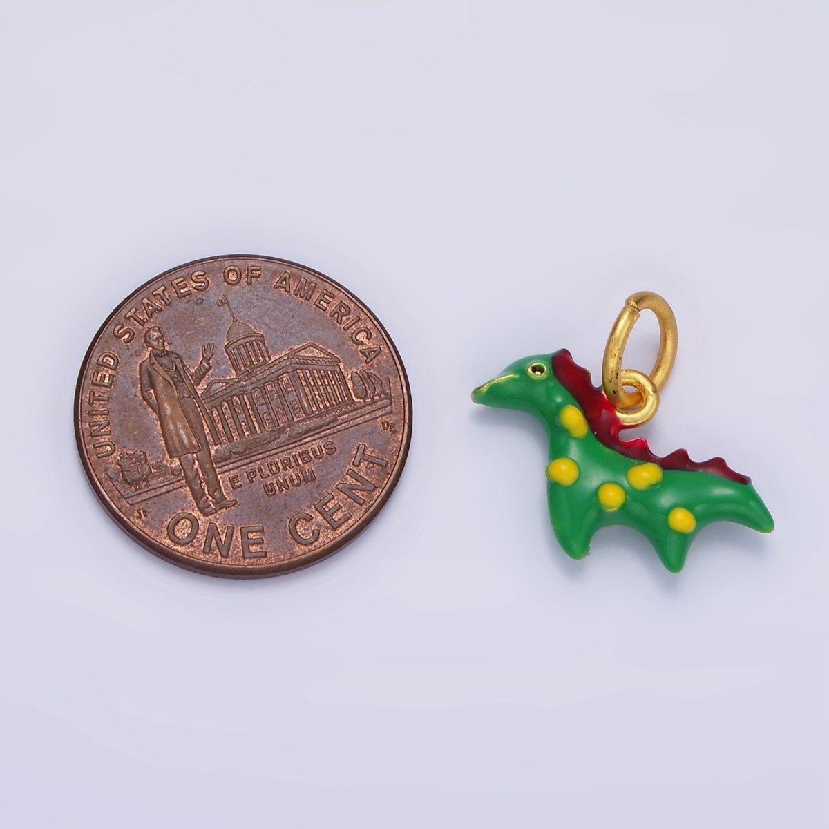 14K Gold Filled Green Dinosaur Multicolor Enamel Mini Charm | AG699 - DLUXCA