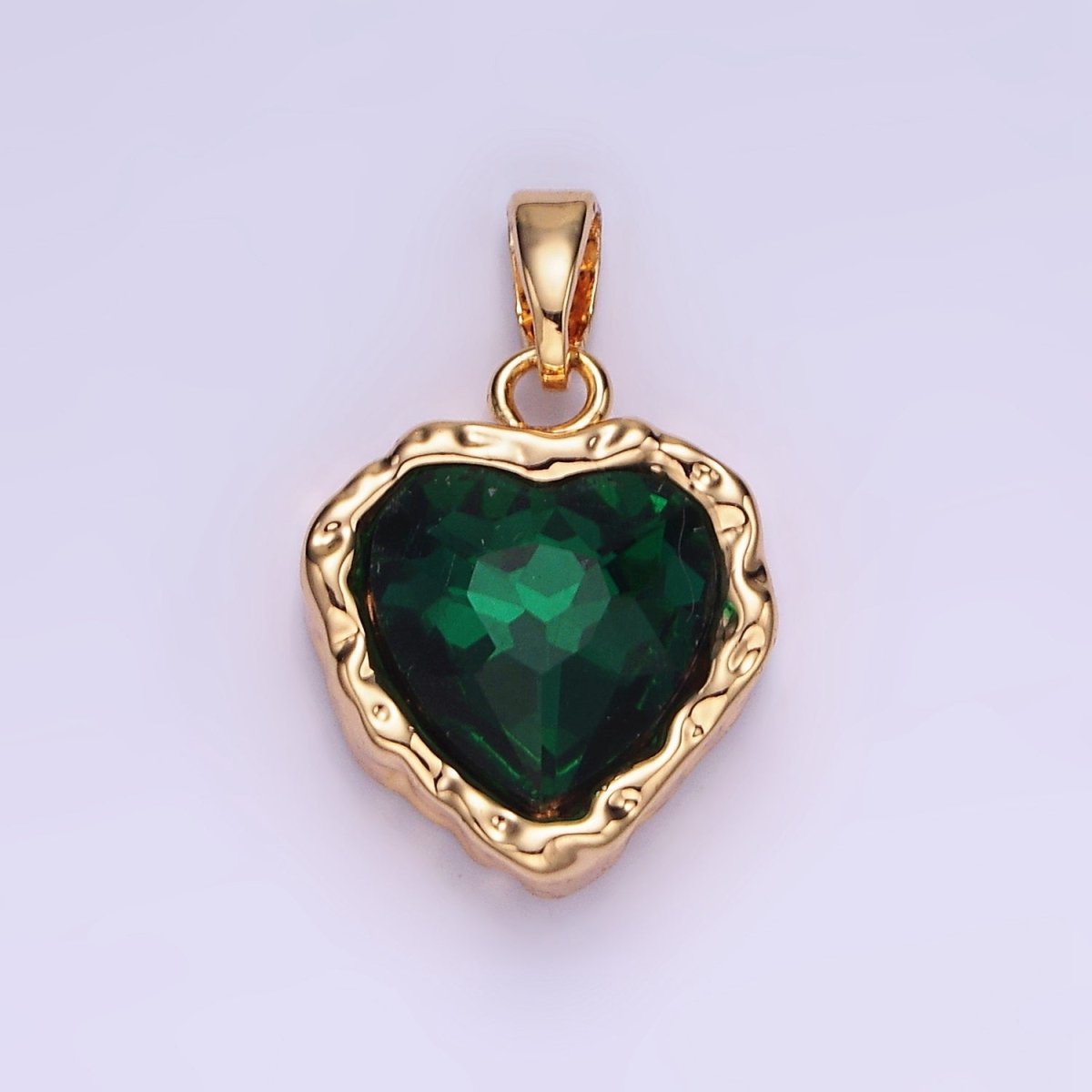 14K Gold Filled Green Emerald Heart CZ Charm Rustic Love Pendant | AA1194 - DLUXCA