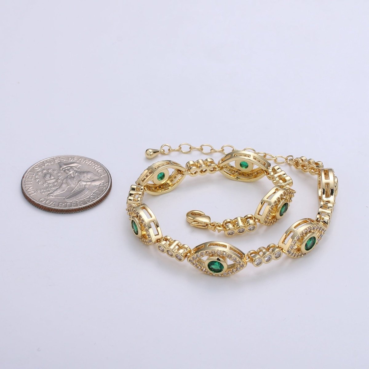 14k Gold Filled Green Evil Eye Bracelet, Blue Eye Protection Bracelet Cubic Zirconia Stacking Bracelet, Amulet Jewelry Gift Ideas, Boho Jewelry | CN-959 CN-960 CN-961 Clearance Pricing - DLUXCA