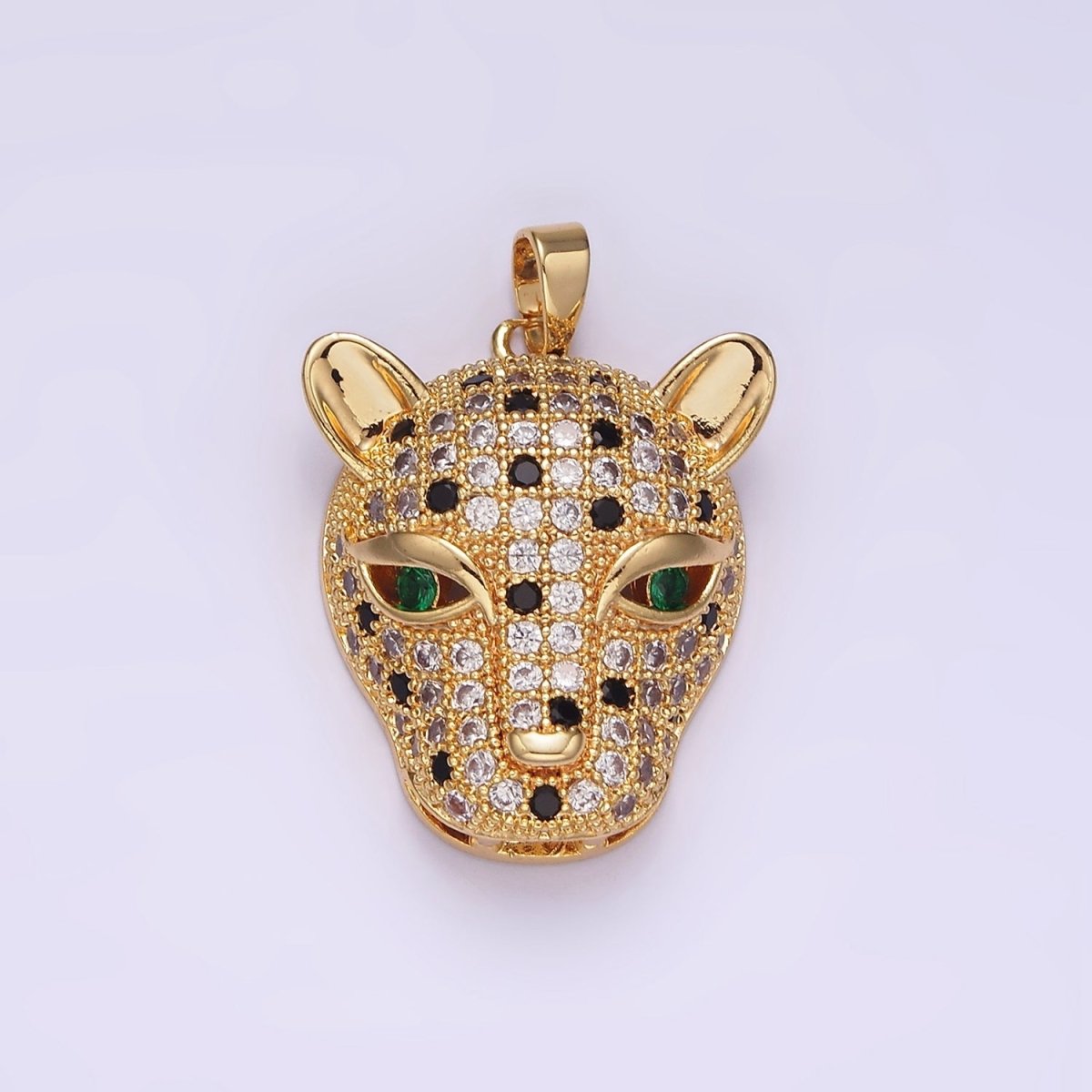 14K Gold Filled Green-Eyed CZ Micro Paved Panther Animal Pendant | N1819 - DLUXCA