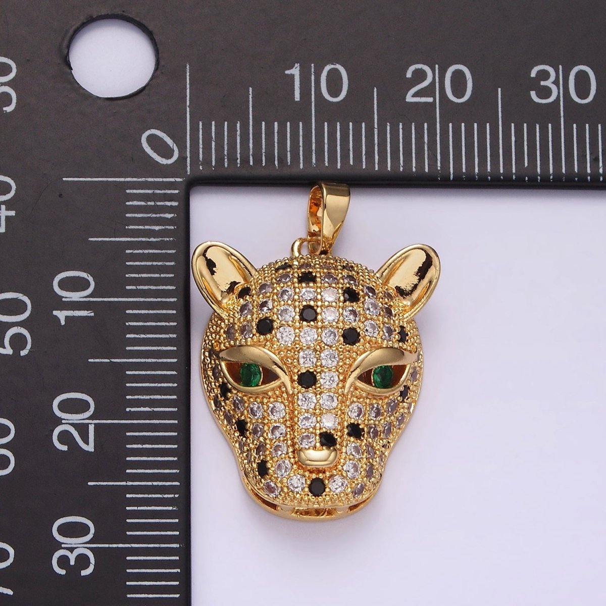 14K Gold Filled Green-Eyed CZ Micro Paved Panther Animal Pendant | N1819 - DLUXCA