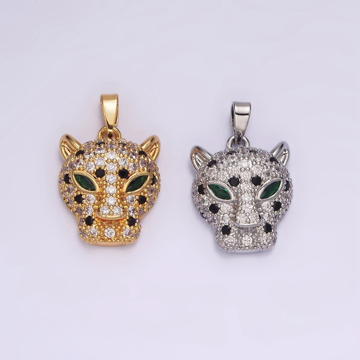 14K Gold Filled Green-Eyed Micro Paved CZ Panther Animal Pendant in Gold & Silver | N1827 N1828 - DLUXCA