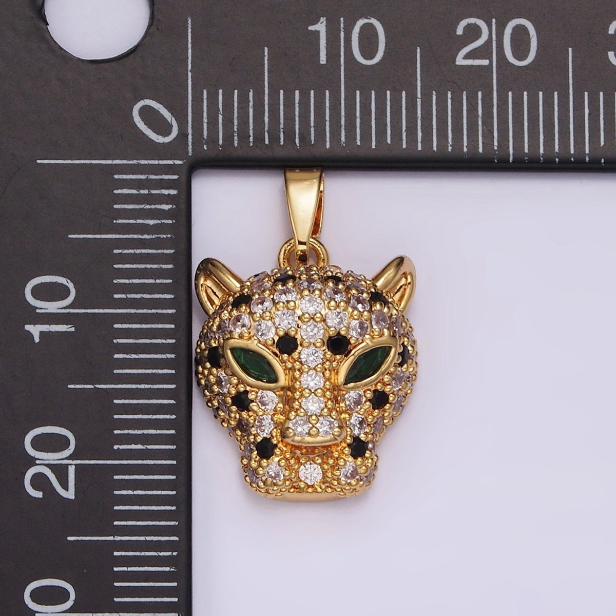 14K Gold Filled Green-Eyed Micro Paved CZ Panther Animal Pendant in Gold & Silver | N1827 N1828 - DLUXCA