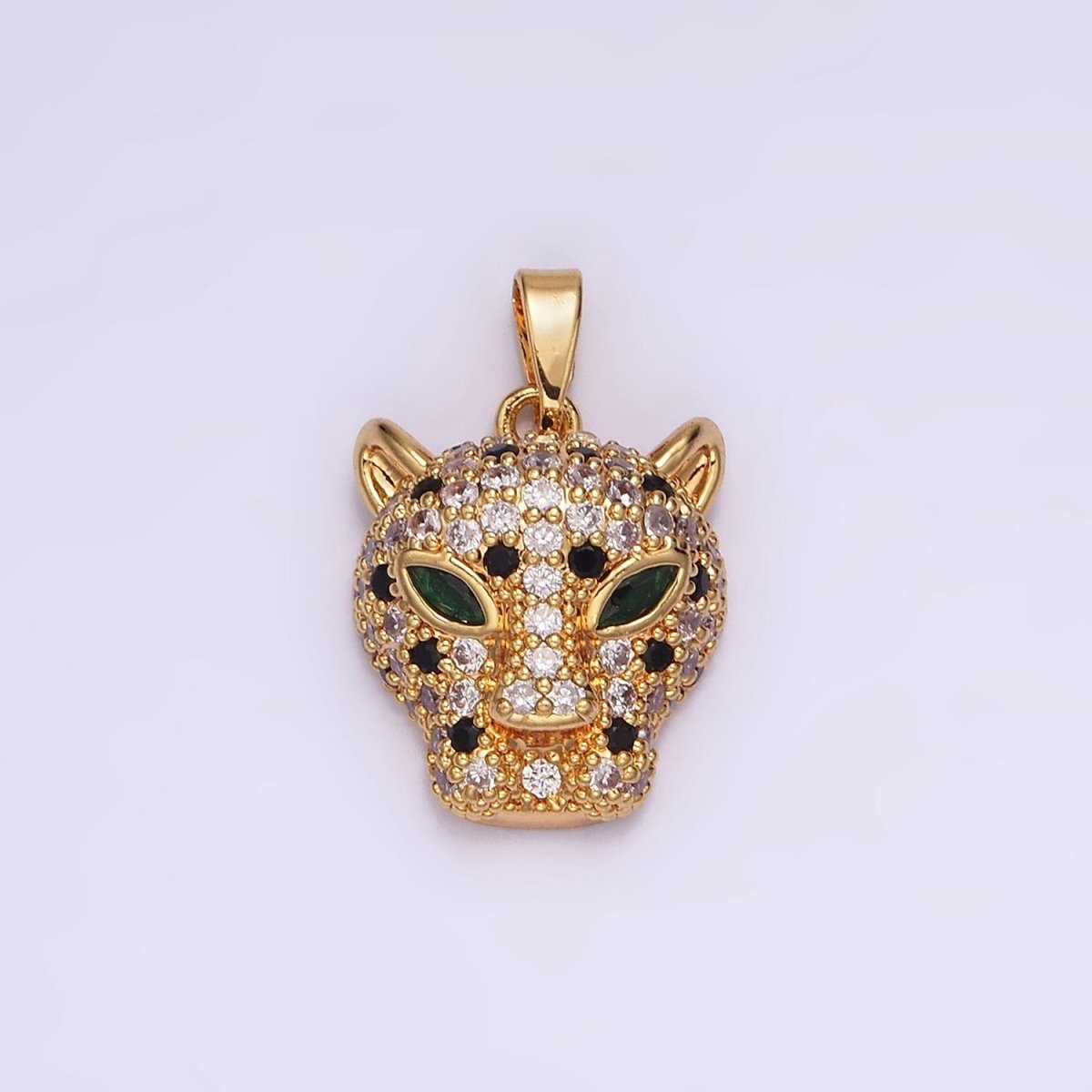 14K Gold Filled Green-Eyed Micro Paved CZ Panther Animal Pendant in Gold & Silver | N1827 N1828 - DLUXCA