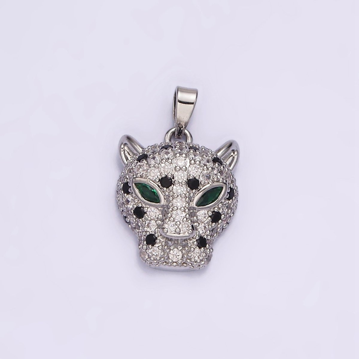 14K Gold Filled Green-Eyed Micro Paved CZ Panther Animal Pendant in Gold & Silver | N1827 N1828 - DLUXCA