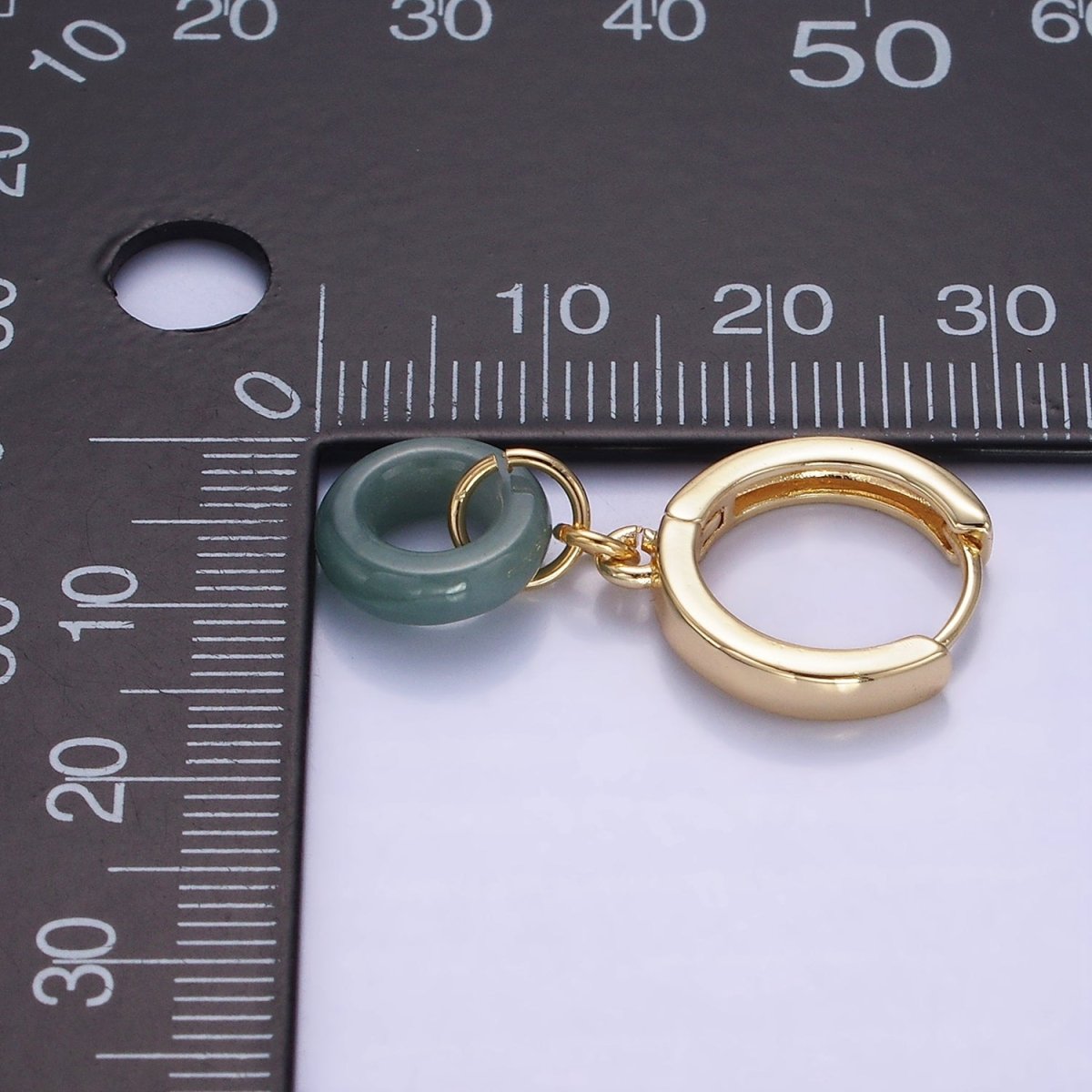 14K Gold Filled Green Jade Donut Open Round Drop Huggie Earrings | AE516 - DLUXCA