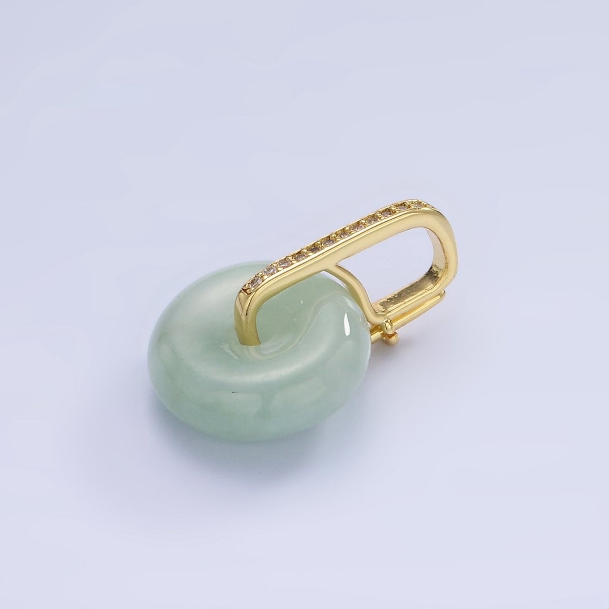 14K Gold Filled Green Jade Gemstone Donut Micro Paved CZ Linear Bail Pendant in Gold & Silver | AH159 - DLUXCA