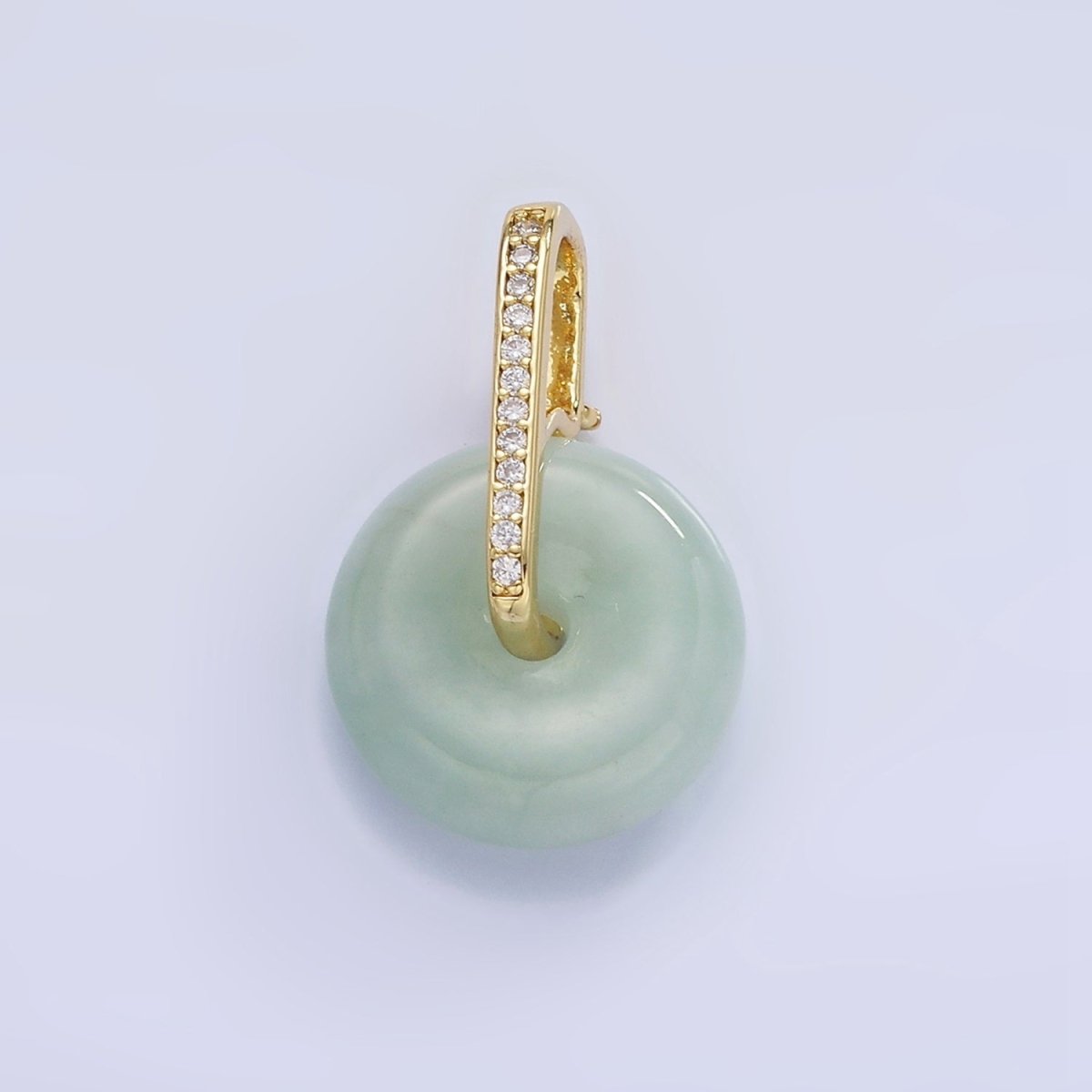 14K Gold Filled Green Jade Gemstone Donut Micro Paved CZ Linear Bail Pendant in Gold & Silver | AH159 - DLUXCA