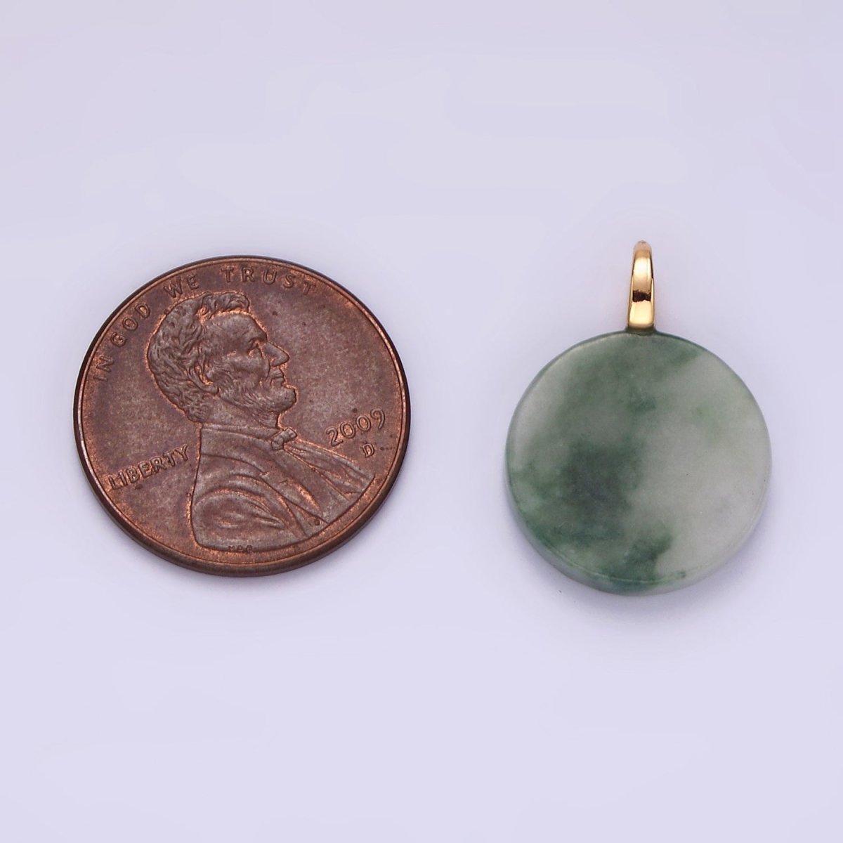 14K Gold Filled Green Jade Natural Round Minimalist Drop Pendant | AG460 - DLUXCA