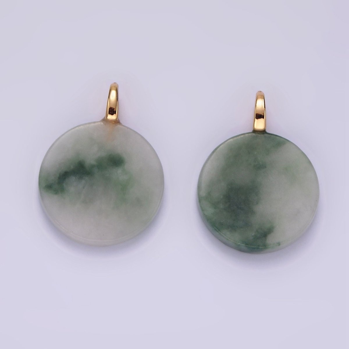 14K Gold Filled Green Jade Natural Round Minimalist Drop Pendant | AG460 - DLUXCA