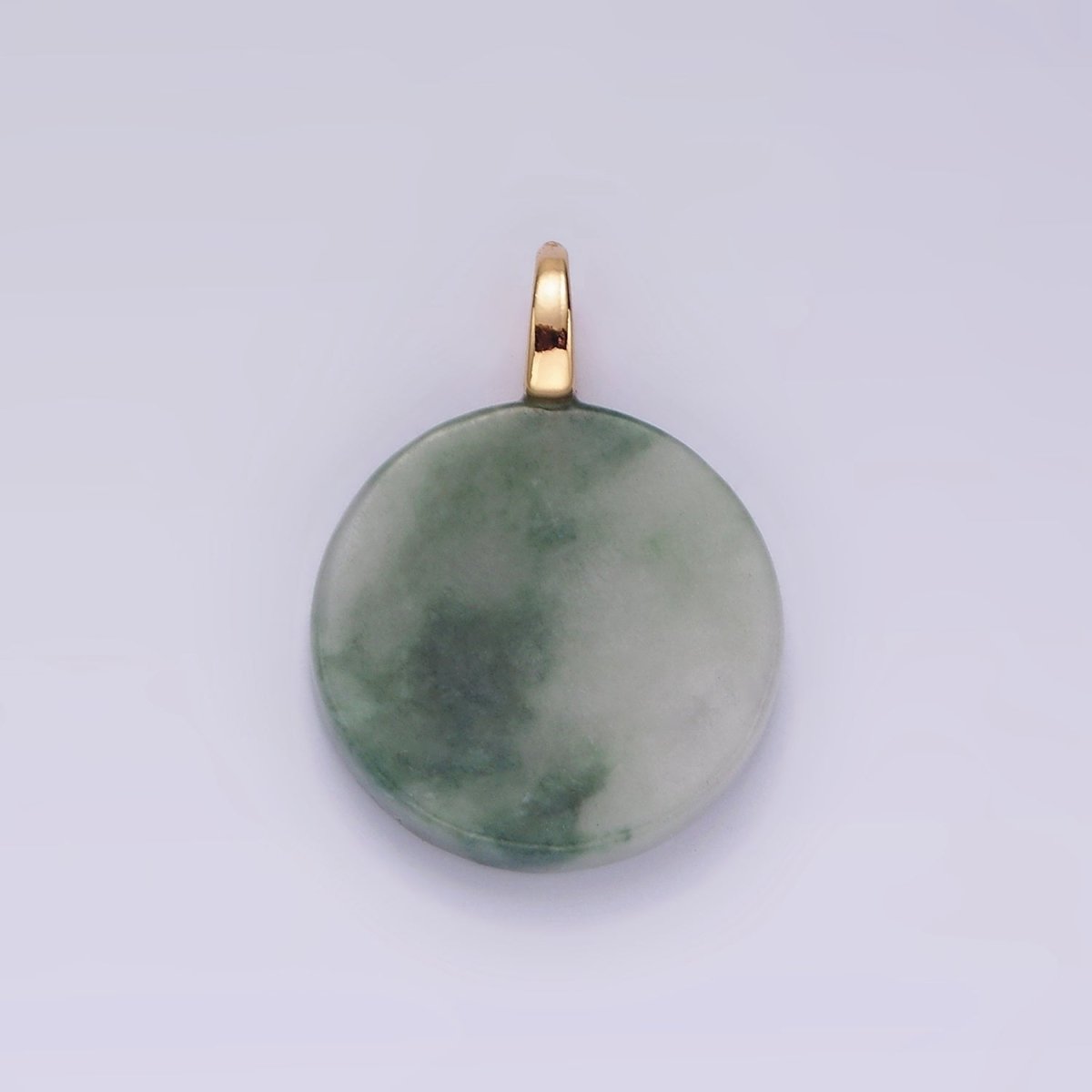 14K Gold Filled Green Jade Natural Round Minimalist Drop Pendant | AG460 - DLUXCA