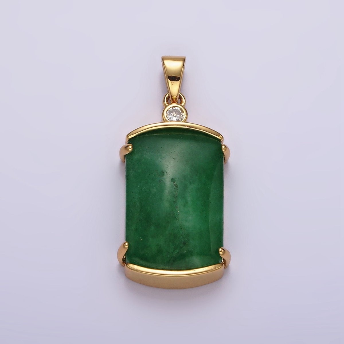 14K Gold Filled Green Jade Rectangular Curved CZ Pendant | N1853 - DLUXCA