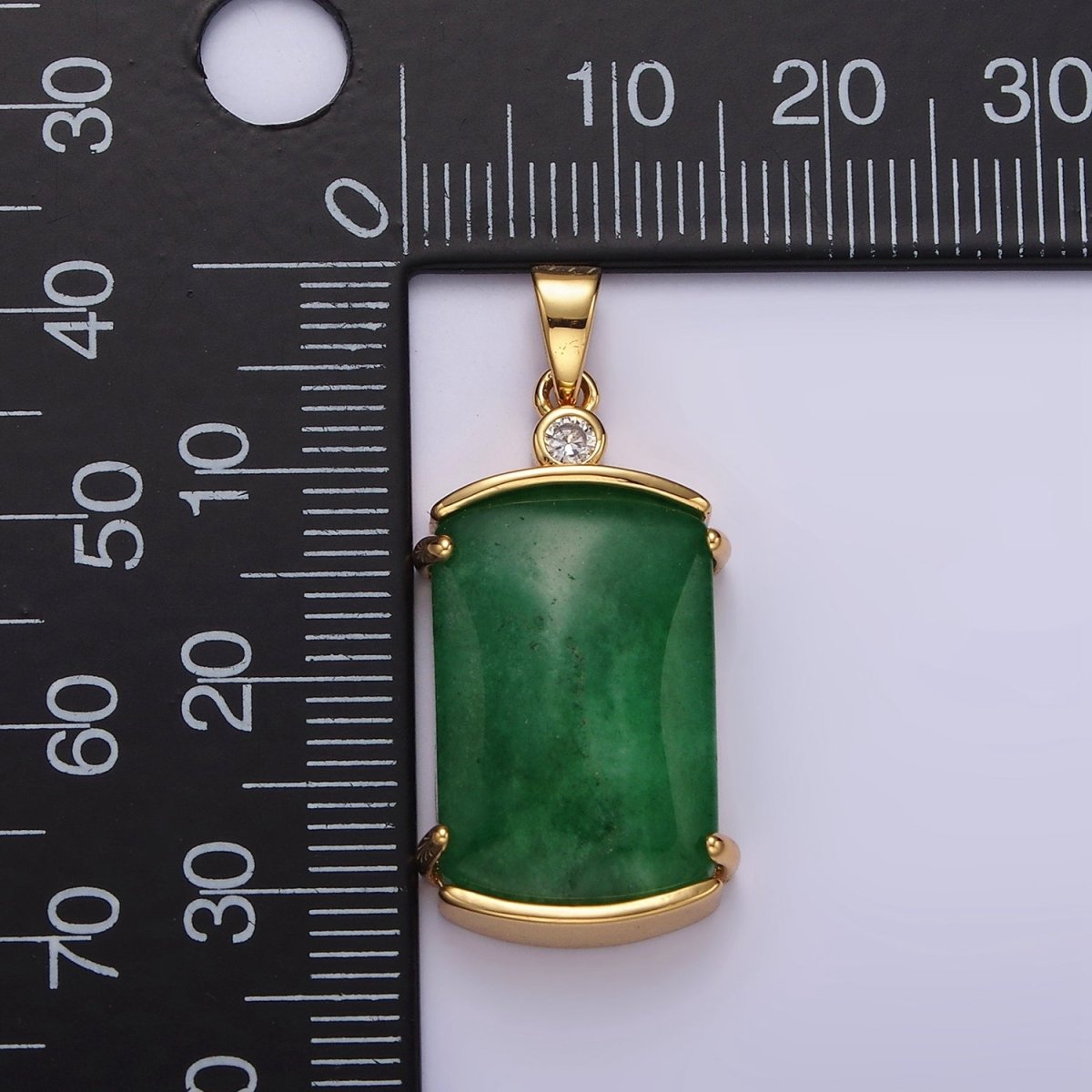 14K Gold Filled Green Jade Rectangular Curved CZ Pendant | N1853 - DLUXCA