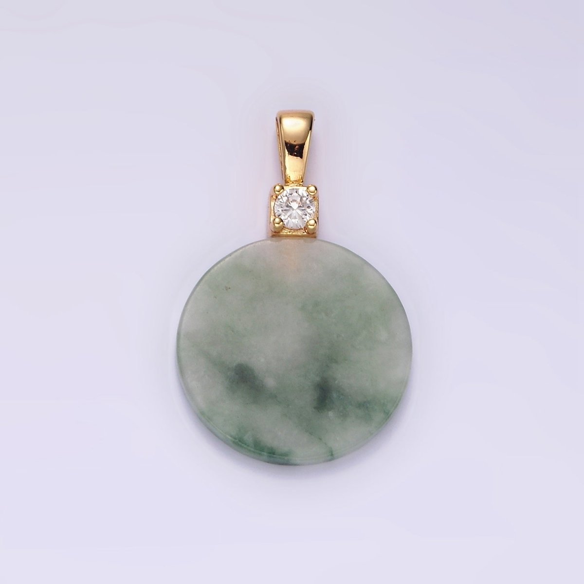 14K Gold Filled Green Jade Round CZ Bail Pendant | N2018 - DLUXCA