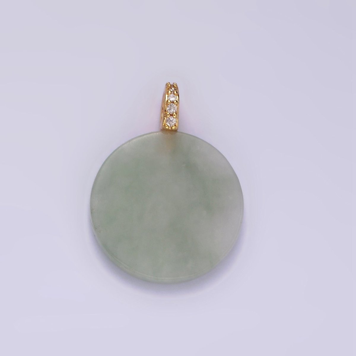 14K Gold Filled Green Jade Round Micro Paved CZ Bail Pendant | N1091 - DLUXCA