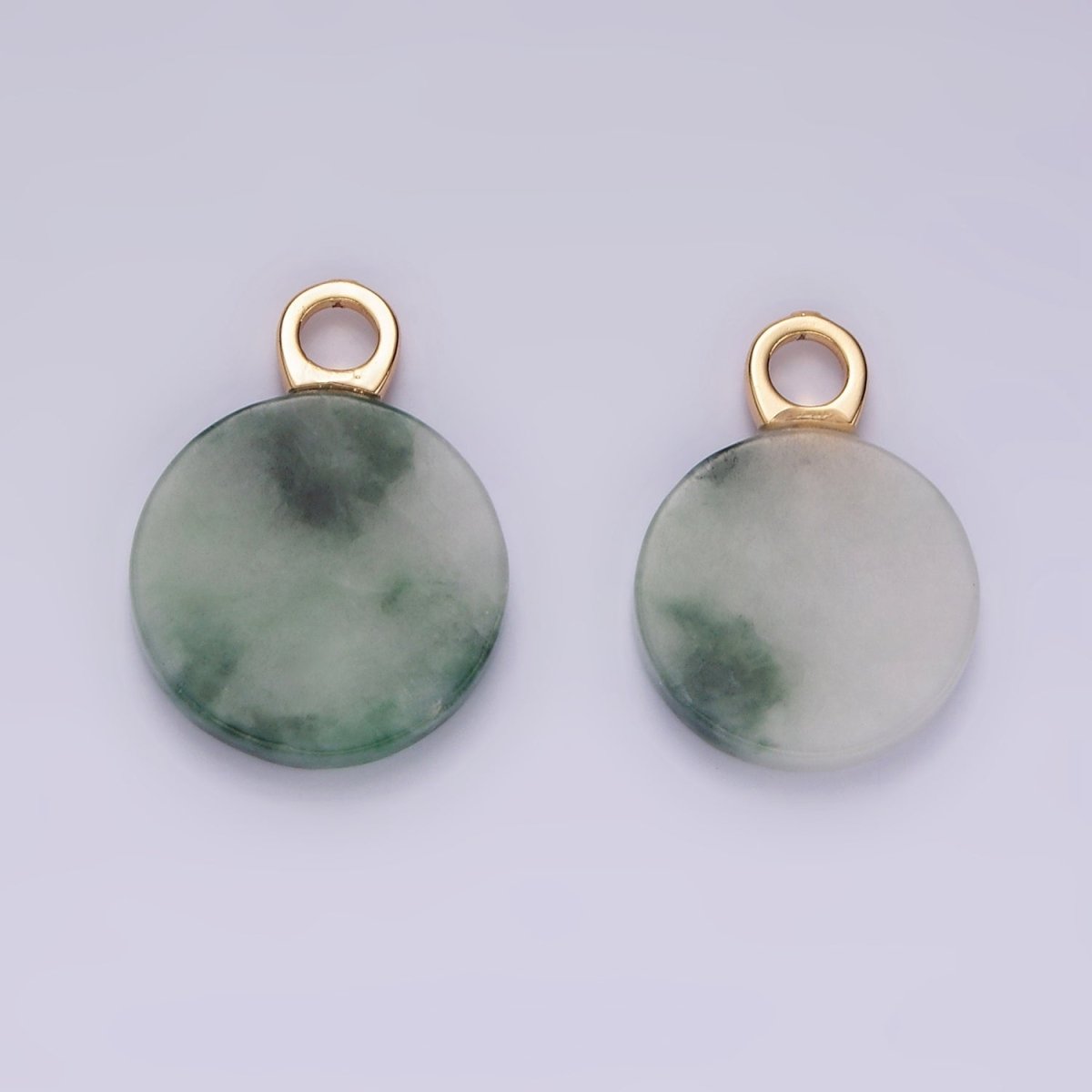 14K Gold Filled Green Jade Round Natural Bail Pendant | AG461 - DLUXCA