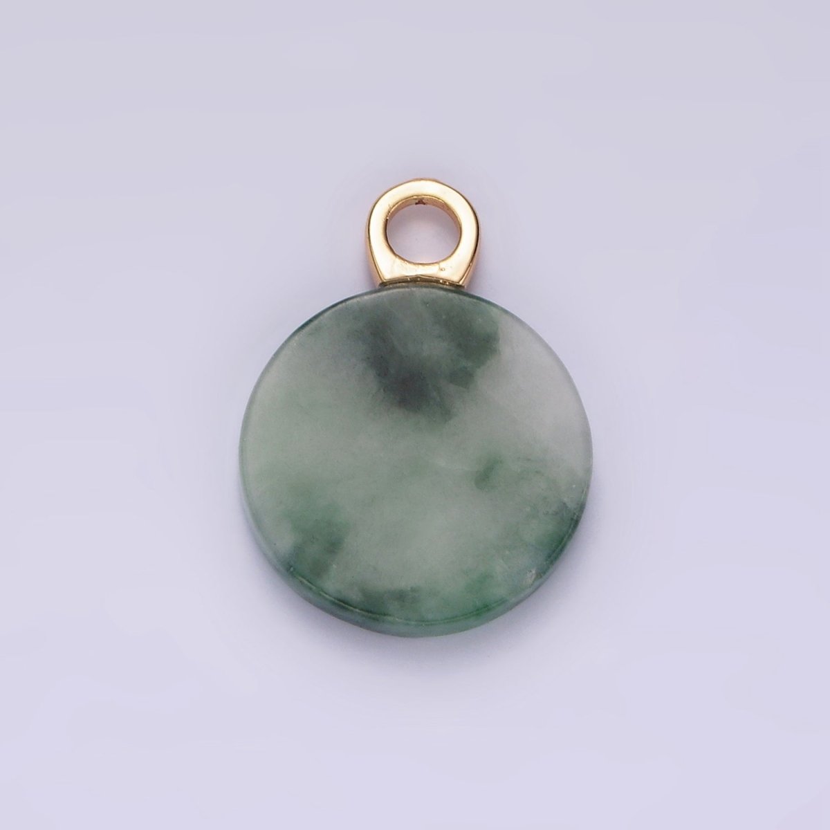 14K Gold Filled Green Jade Round Natural Bail Pendant | AG461 - DLUXCA