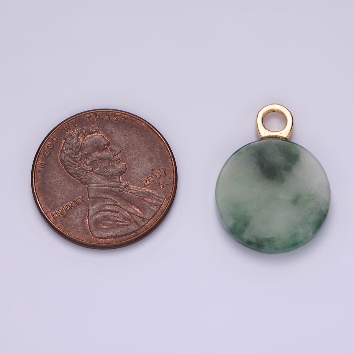 14K Gold Filled Green Jade Round Natural Bail Pendant | AG461 - DLUXCA