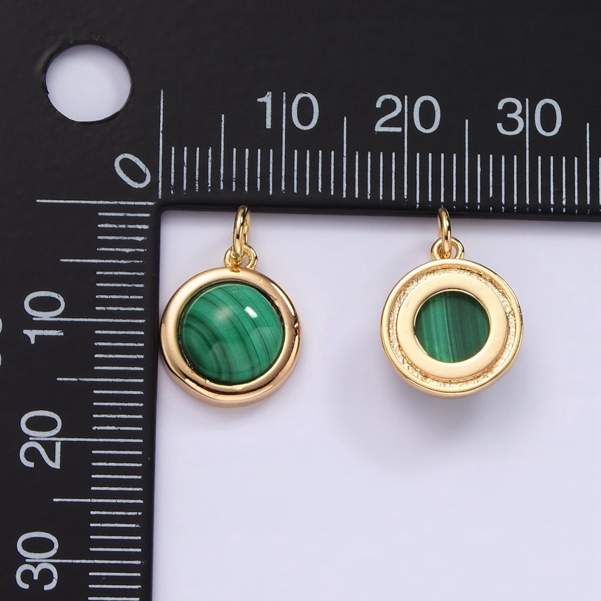 14K Gold Filled Green Malachite Bezel Round Charm | N1092 - DLUXCA