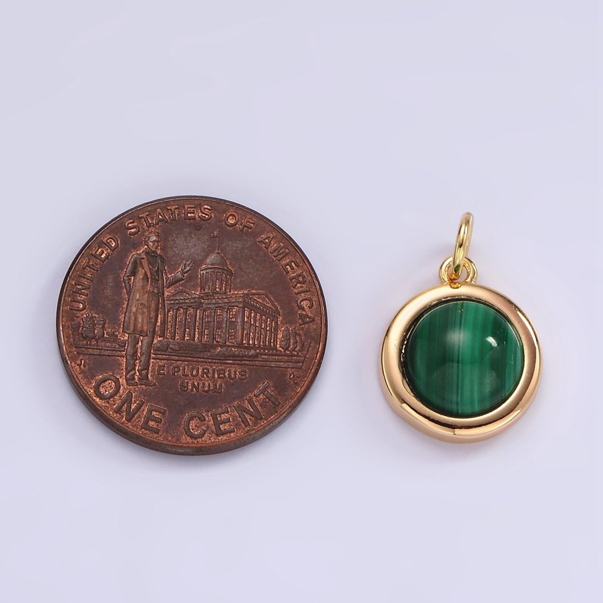 14K Gold Filled Green Malachite Bezel Round Charm | N1092 - DLUXCA