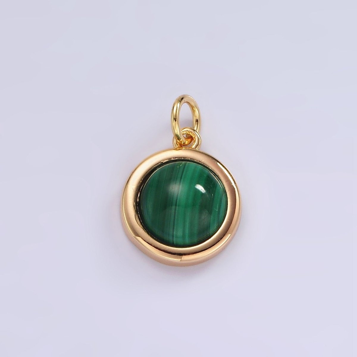 14K Gold Filled Green Malachite Bezel Round Charm | N1092 - DLUXCA