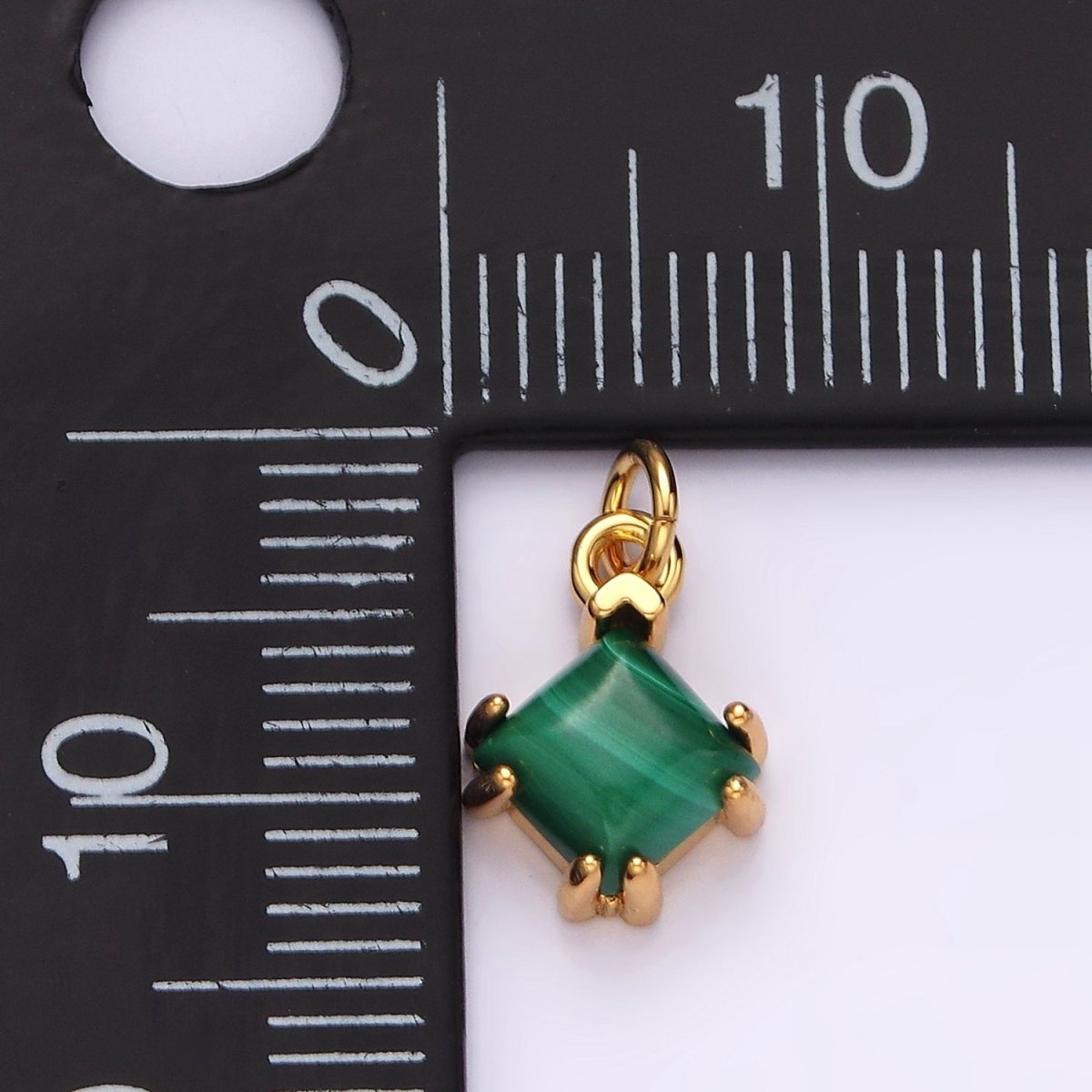 14K Gold Filled Green Malachite Framed Rhombus Mini Charm | AC789 - DLUXCA