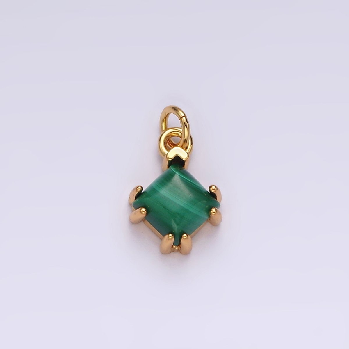 14K Gold Filled Green Malachite Framed Rhombus Mini Charm | AC789 - DLUXCA