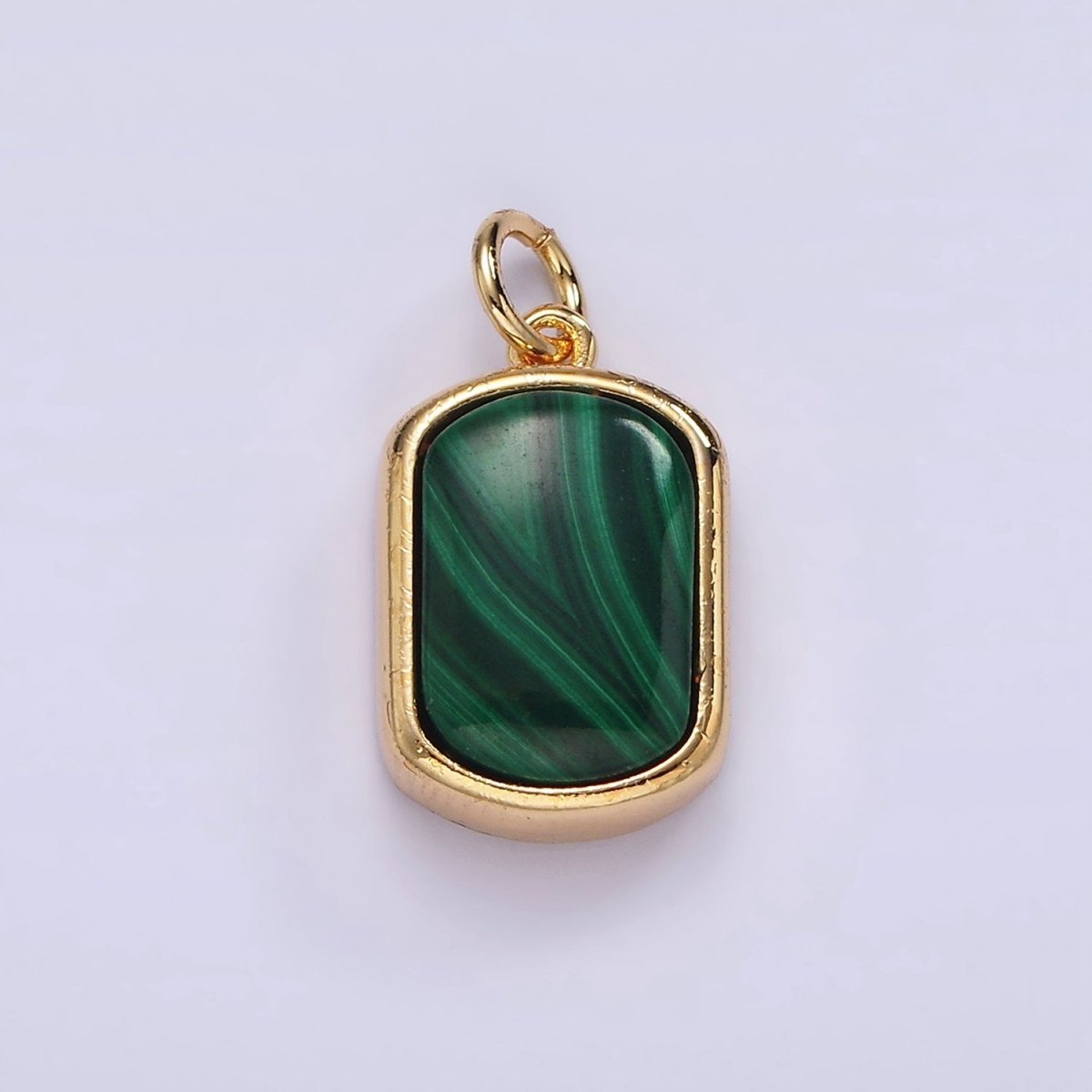 14K Gold Filled Green Malachite Oblong Bezel Charm | AG530 - DLUXCA