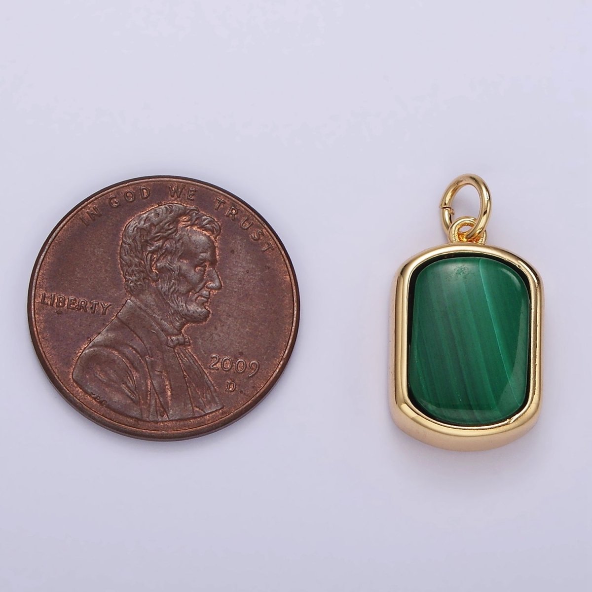 14K Gold Filled Green Malachite Oblong Bezel Charm | AG530 - DLUXCA