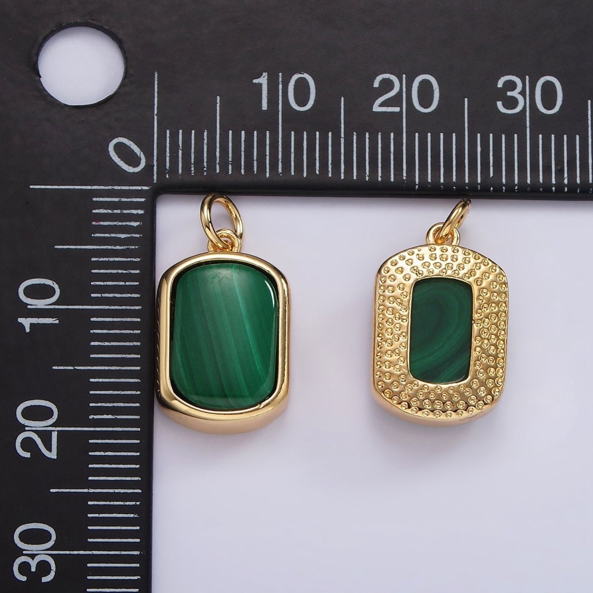 14K Gold Filled Green Malachite Oblong Bezel Charm | AG530 - DLUXCA