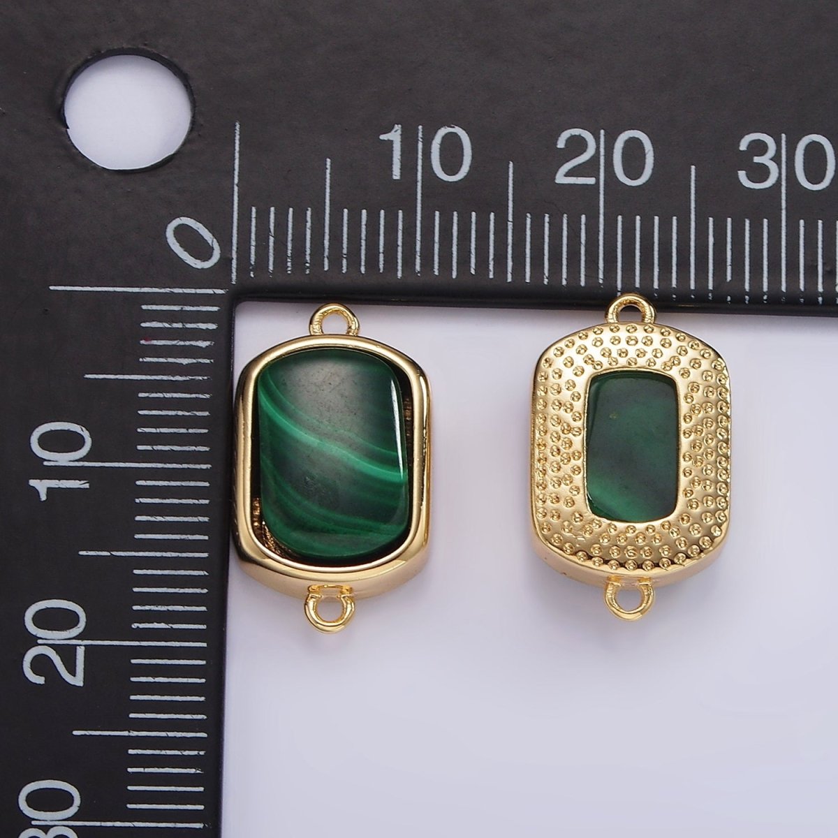 14K Gold Filled Green Malachite Oblong Bezel Connector | G217 - DLUXCA